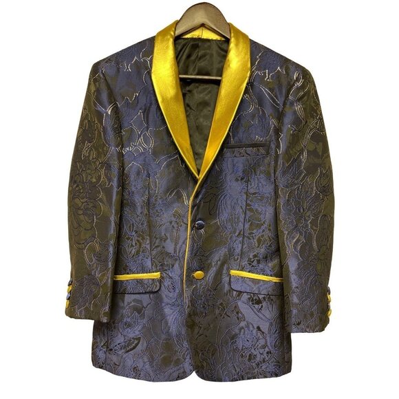 Retro Paris Blue Gold Tuxedo St. Nicolas Two Button Closure Jacket 32R - Picture 1 of 9